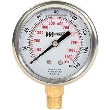 Weiss Instruments 2 1/2" dial, liquid filled, 1/4" NPT bottom, 0-160 PSI LF251-160-4L